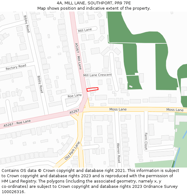 4A, MILL LANE, SOUTHPORT, PR9 7PE: Location map and indicative extent of plot