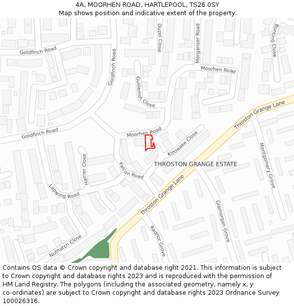 4A, MOORHEN ROAD, HARTLEPOOL, TS26 0SY: Location map and indicative extent of plot