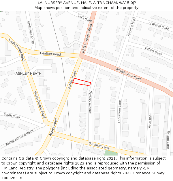 4A, NURSERY AVENUE, HALE, ALTRINCHAM, WA15 0JP: Location map and indicative extent of plot