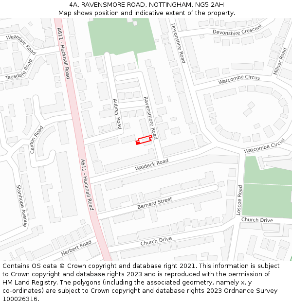 4A, RAVENSMORE ROAD, NOTTINGHAM, NG5 2AH: Location map and indicative extent of plot