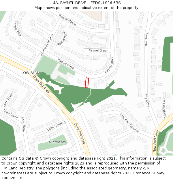 4A, RAYNEL DRIVE, LEEDS, LS16 6BS: Location map and indicative extent of plot