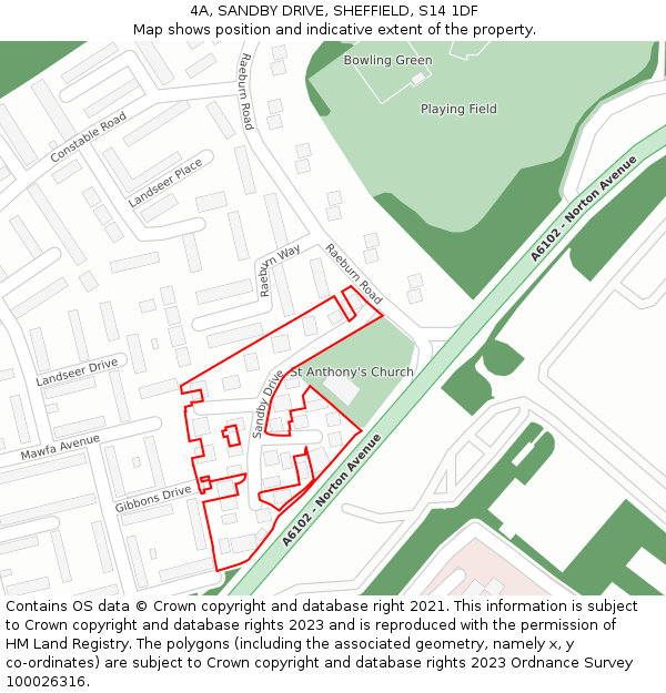 4A, SANDBY DRIVE, SHEFFIELD, S14 1DF: Location map and indicative extent of plot