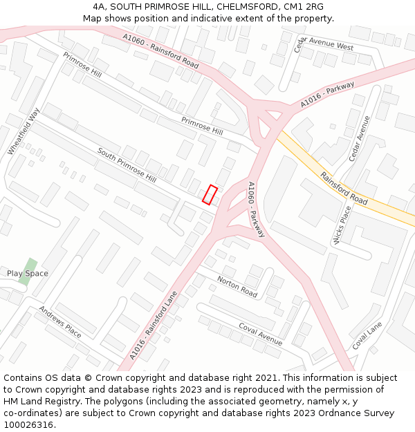 4A, SOUTH PRIMROSE HILL, CHELMSFORD, CM1 2RG: Location map and indicative extent of plot
