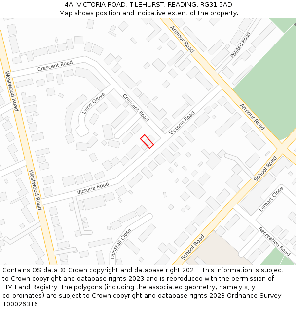 4A, VICTORIA ROAD, TILEHURST, READING, RG31 5AD: Location map and indicative extent of plot