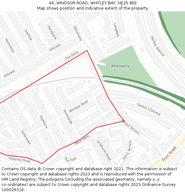 4A, WINDSOR ROAD, WHITLEY BAY, NE25 8EE: Location map and indicative extent of plot