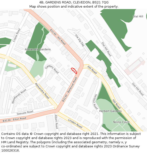 4B, GARDENS ROAD, CLEVEDON, BS21 7QG: Location map and indicative extent of plot
