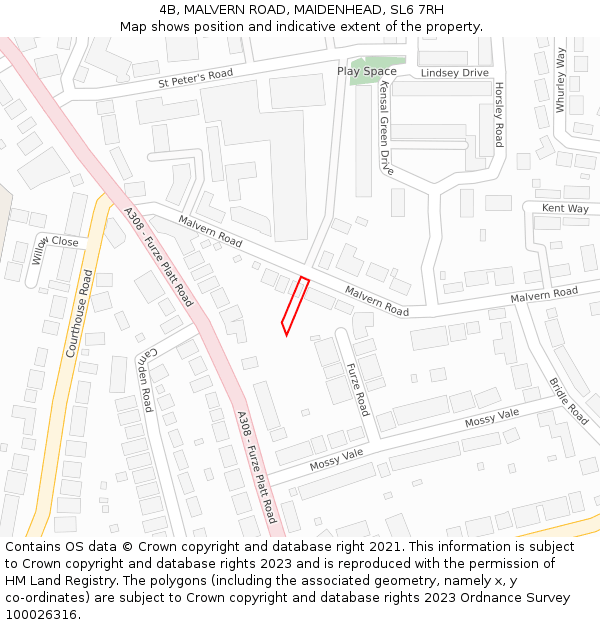 4B, MALVERN ROAD, MAIDENHEAD, SL6 7RH: Location map and indicative extent of plot