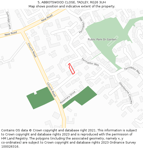 5, ABBOTSWOOD CLOSE, TADLEY, RG26 3UH: Location map and indicative extent of plot