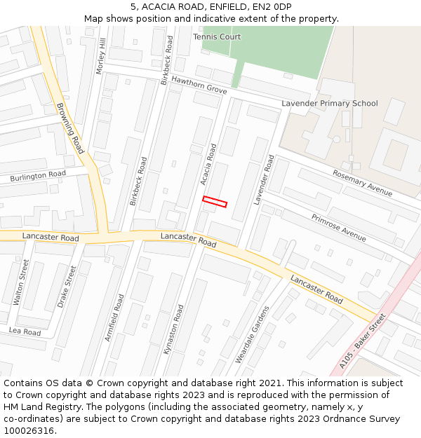 5, ACACIA ROAD, ENFIELD, EN2 0DP: Location map and indicative extent of plot