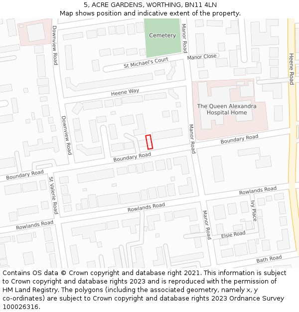 5, ACRE GARDENS, WORTHING, BN11 4LN: Location map and indicative extent of plot