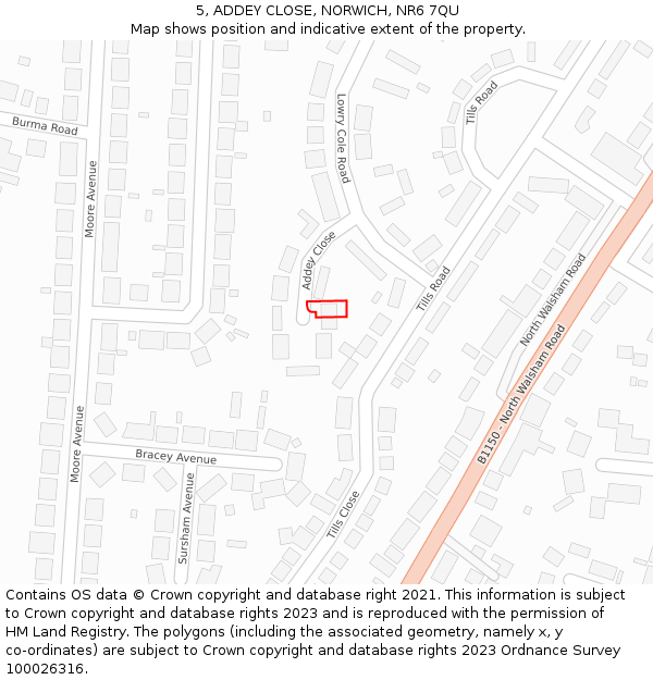 5, ADDEY CLOSE, NORWICH, NR6 7QU: Location map and indicative extent of plot