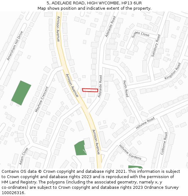 5, ADELAIDE ROAD, HIGH WYCOMBE, HP13 6UR: Location map and indicative extent of plot