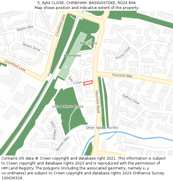 5, AJAX CLOSE, CHINEHAM, BASINGSTOKE, RG24 8XA: Location map and indicative extent of plot