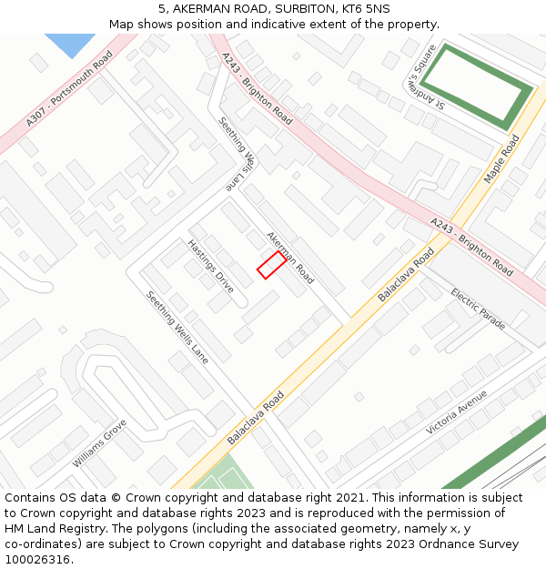 5, AKERMAN ROAD, SURBITON, KT6 5NS: Location map and indicative extent of plot