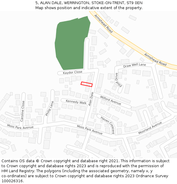 5, ALAN DALE, WERRINGTON, STOKE-ON-TRENT, ST9 0EN: Location map and indicative extent of plot
