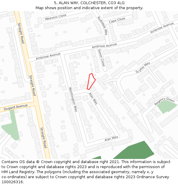 5, ALAN WAY, COLCHESTER, CO3 4LG: Location map and indicative extent of plot