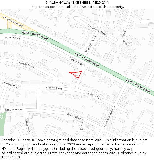 5, ALBANY WAY, SKEGNESS, PE25 2NA: Location map and indicative extent of plot