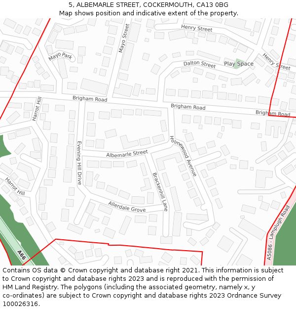 5, ALBEMARLE STREET, COCKERMOUTH, CA13 0BG: Location map and indicative extent of plot