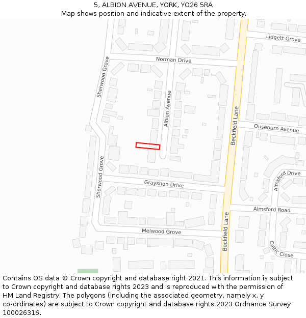 5, ALBION AVENUE, YORK, YO26 5RA: Location map and indicative extent of plot