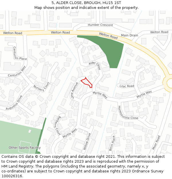 5, ALDER CLOSE, BROUGH, HU15 1ST: Location map and indicative extent of plot