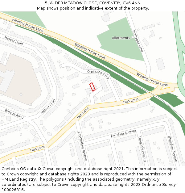 5, ALDER MEADOW CLOSE, COVENTRY, CV6 4NN: Location map and indicative extent of plot