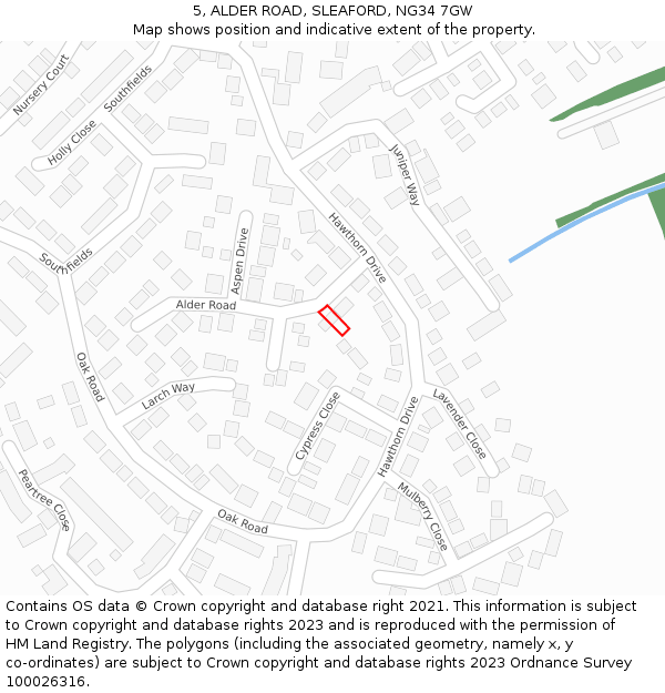 5, ALDER ROAD, SLEAFORD, NG34 7GW: Location map and indicative extent of plot