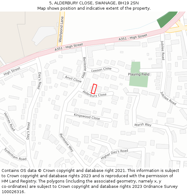 5, ALDERBURY CLOSE, SWANAGE, BH19 2SN: Location map and indicative extent of plot