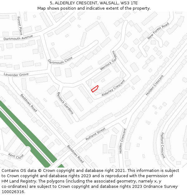 5, ALDERLEY CRESCENT, WALSALL, WS3 1TE: Location map and indicative extent of plot