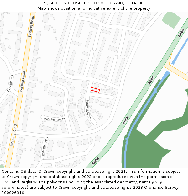 5, ALDHUN CLOSE, BISHOP AUCKLAND, DL14 6XL: Location map and indicative extent of plot