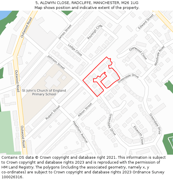 5, ALDWYN CLOSE, RADCLIFFE, MANCHESTER, M26 1UG: Location map and indicative extent of plot