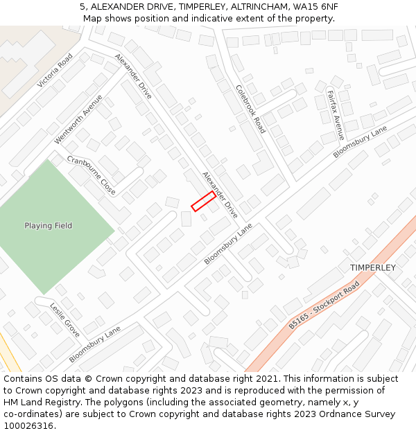 5, ALEXANDER DRIVE, TIMPERLEY, ALTRINCHAM, WA15 6NF: Location map and indicative extent of plot