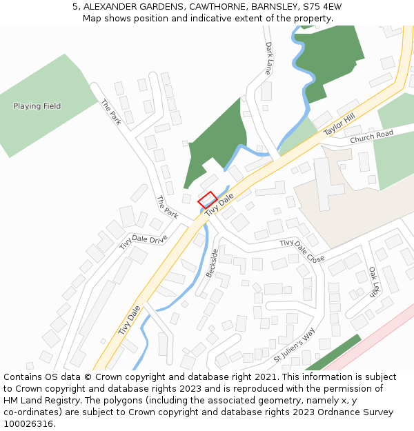 5, ALEXANDER GARDENS, CAWTHORNE, BARNSLEY, S75 4EW: Location map and indicative extent of plot