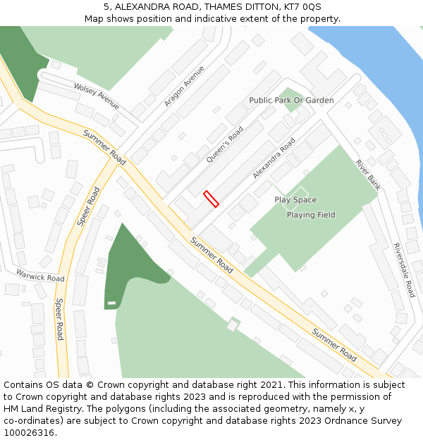 5, ALEXANDRA ROAD, THAMES DITTON, KT7 0QS: Location map and indicative extent of plot