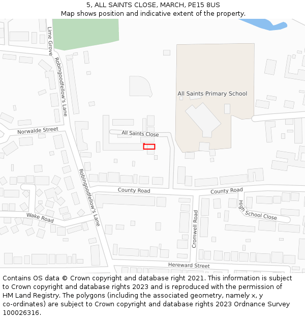 5, ALL SAINTS CLOSE, MARCH, PE15 8US: Location map and indicative extent of plot