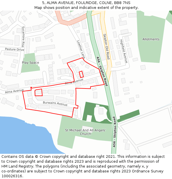 5, ALMA AVENUE, FOULRIDGE, COLNE, BB8 7NS: Location map and indicative extent of plot