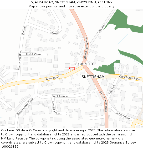 5, ALMA ROAD, SNETTISHAM, KING'S LYNN, PE31 7NY: Location map and indicative extent of plot