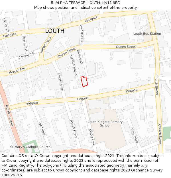 5, ALPHA TERRACE, LOUTH, LN11 9BD: Location map and indicative extent of plot