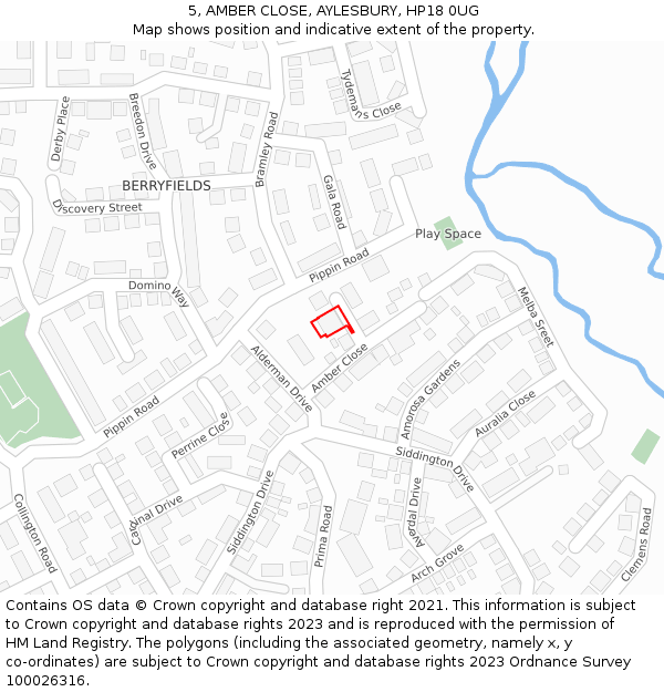 5, AMBER CLOSE, AYLESBURY, HP18 0UG: Location map and indicative extent of plot