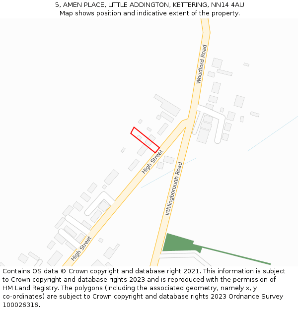 5, AMEN PLACE, LITTLE ADDINGTON, KETTERING, NN14 4AU: Location map and indicative extent of plot