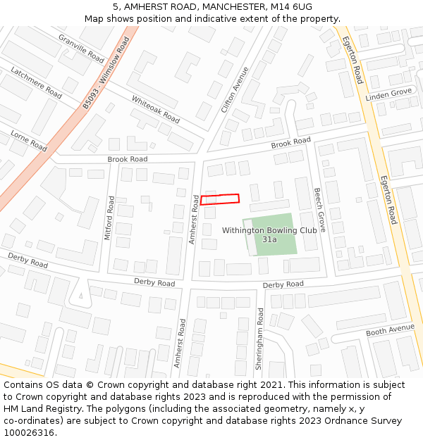 5, AMHERST ROAD, MANCHESTER, M14 6UG: Location map and indicative extent of plot