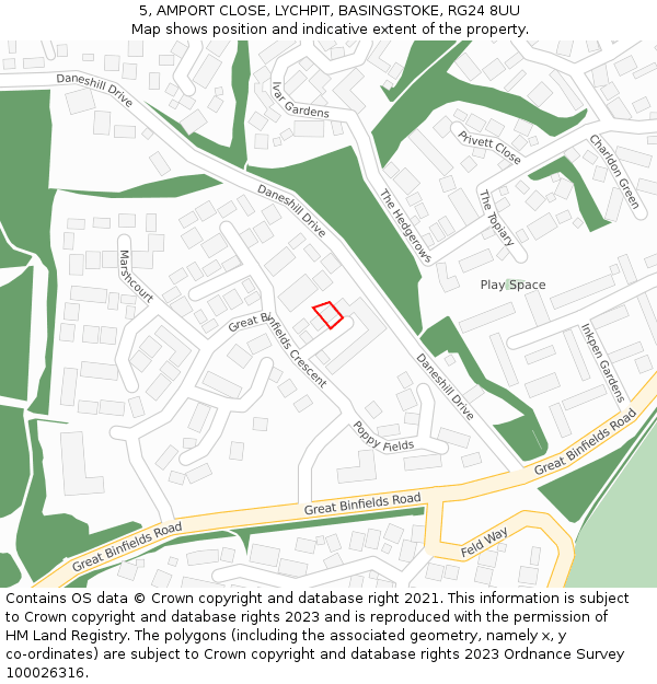 5, AMPORT CLOSE, LYCHPIT, BASINGSTOKE, RG24 8UU: Location map and indicative extent of plot