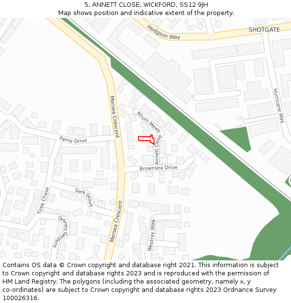 5, ANNETT CLOSE, WICKFORD, SS12 9JH: Location map and indicative extent of plot