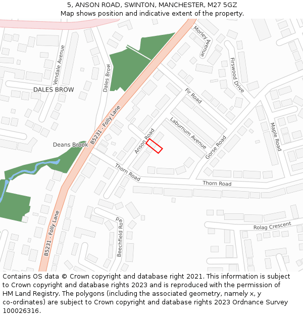 5, ANSON ROAD, SWINTON, MANCHESTER, M27 5GZ: Location map and indicative extent of plot