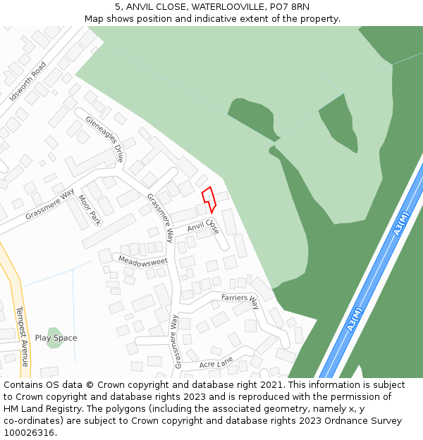 5, ANVIL CLOSE, WATERLOOVILLE, PO7 8RN: Location map and indicative extent of plot