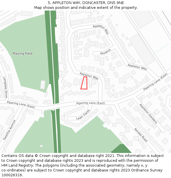 5, APPLETON WAY, DONCASTER, DN5 9NE: Location map and indicative extent of plot