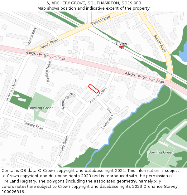 5, ARCHERY GROVE, SOUTHAMPTON, SO19 9FB: Location map and indicative extent of plot