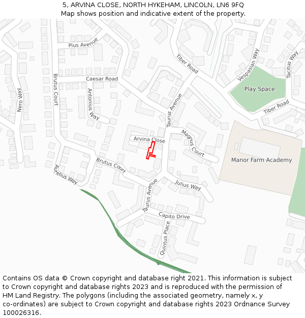5, ARVINA CLOSE, NORTH HYKEHAM, LINCOLN, LN6 9FQ: Location map and indicative extent of plot