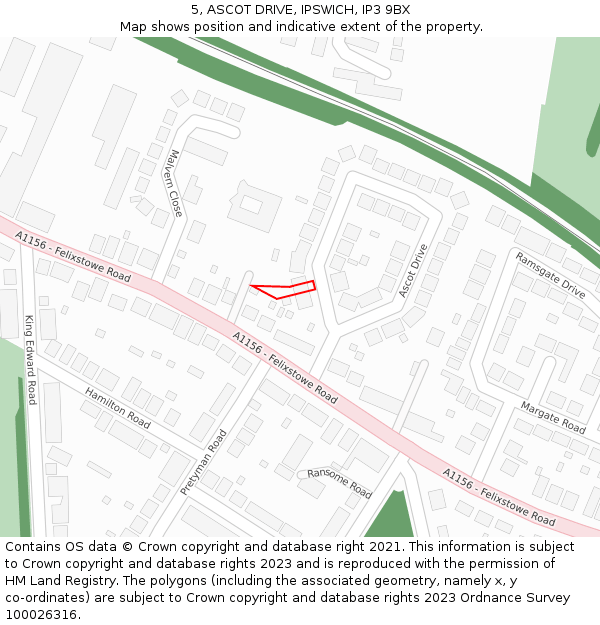 5, ASCOT DRIVE, IPSWICH, IP3 9BX: Location map and indicative extent of plot