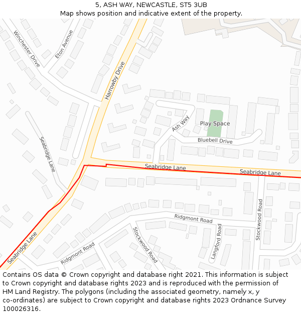 5, ASH WAY, NEWCASTLE, ST5 3UB: Location map and indicative extent of plot