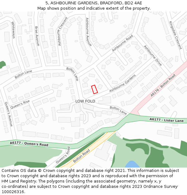 5, ASHBOURNE GARDENS, BRADFORD, BD2 4AE: Location map and indicative extent of plot